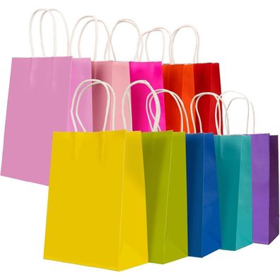 30 Stück Geschenktüten Papiertüten Kraftpapier 10 Farben 21x15x8 cm