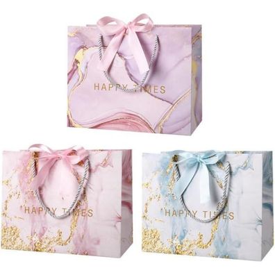3er Set Marmormuster Geschenktüten 25x20x12cm Henkel Weihnachten Hochzeit