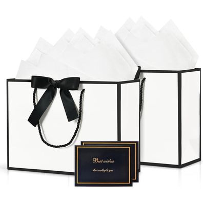 BBLIKE Geschenktüten 2 Stück Papiertüten mit Schleifenbändern + 4 Taschentücher