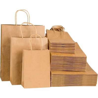 100stk Braun Papiertüten mit Henkel Gemischte Größen Business Geschenktüten