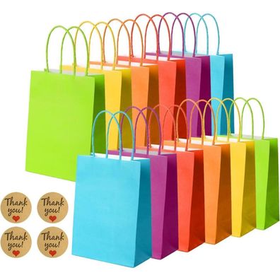 30 Stück Geschenktüten 15x8x21 cm Party Candy Tüten mit Henkel Helle Farben
