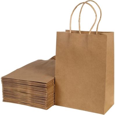 Bescost 40 Geschenktüten Kraftpapier mit Henkel 21x15x8 cm Braun