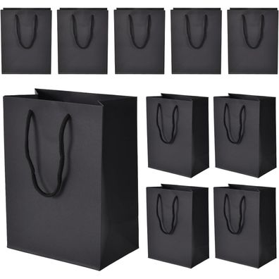 10x Geschenktüten Papiertaschen 18x10x23cm Henkel Kraftpapier Schwarz