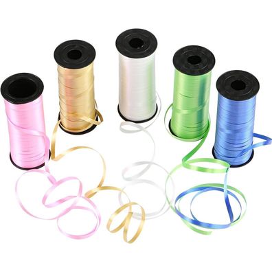 Polyband Geschenkband Deko Band für Basteln Ballons (5 Rollen) 90m & 0,5cm