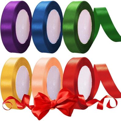 6er Set Polyester Satinband 20mm x 22m - Bunte Geschenkbänder für Hochzeit & DIY