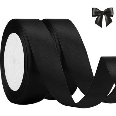 Satinband Schwarz 44m Breit 20mm Hochwertiges Geschenkband für Deko