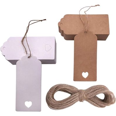 100x Kraftpapier Geschenkanhänger mit Herz & Jute Schnur 30m, Weihnachten