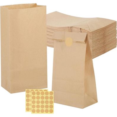 50 Stück Papiertüten Klein mit Aufkleber 9x18x5.5 cm Braun für Hochzeit