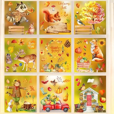 Herbstdeko Fensterbilder 9PCS Kätzchen Welpe Ahornblätter