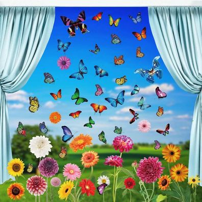 Fensterbilder Frühling Schmetterling Blumen Vogel Selbstklebend 9 Blätter