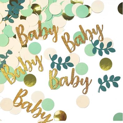 100 Stück Babyparty Deko Konfetti Grün Gold Baby Shower Dekoration