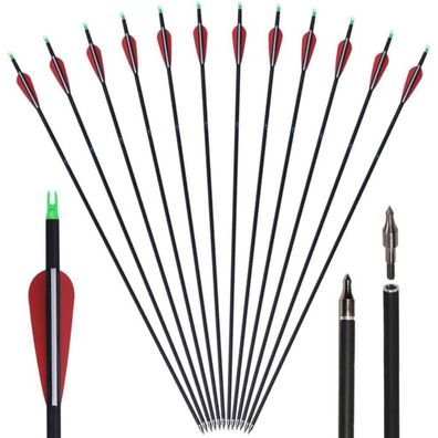 12er Carbonpfeile 30 Zoll Bogenschießen Erwachsene Recurve Compound Langbogen
