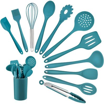 Küchenhelfer Set 12-teilig Silikon Kochutensilien Hitzebeständig Blau