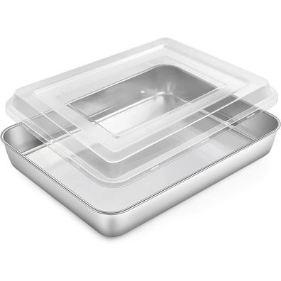 Homikit Edelstahl Backblech mit Luftdichtem Deckel 31,6x24,7x4,8cm