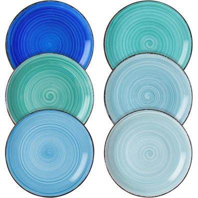 vancasso BONITA Kuchenteller Set 6-teilig Steinzeug Blau 18,8 cm