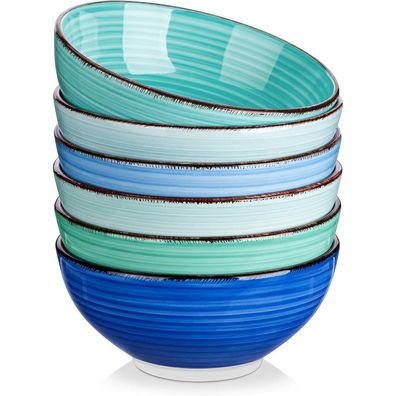 vancasso Bonita Steinzeug Suppenschalen Set Blau 6-teilig 27 Oz