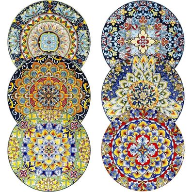 Boho Keramik Speiseteller Set 6er SIMI Porzellan 8.5in ESSVON
