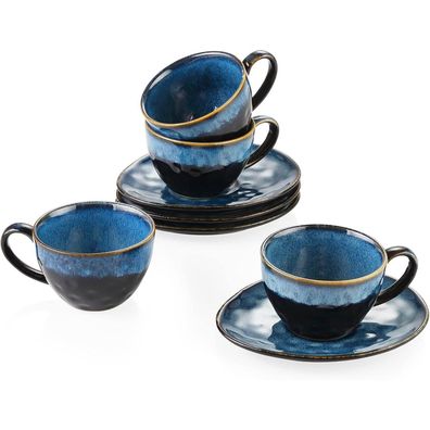 Vancasso STARRY Kaffeeservice Steingut 8-tlg für 4 Personen Vintage Blau