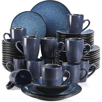 Vancasso 48 tlg BUBBLE Steinzeug Tafelservice Set Vintage Look Blau