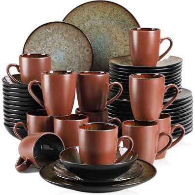 48tlg. Steinzeug Tafelservice vancasso BUBBLE Vintage Steingut Set braun