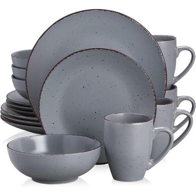 16-teiliges vancasso MODA Steingut Vintage Tafelservice Set Schwarz