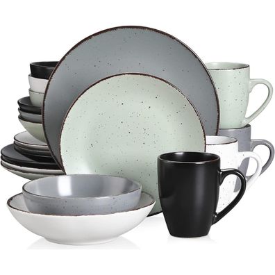 Steingut Tafelservice MODA Vintage 20-teilig Grau Geschirrset