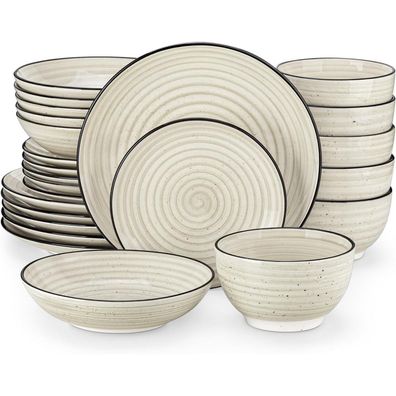 Tafelservice 6 Personen Steingut Bonbon 24tlg Beige Geschirr Set