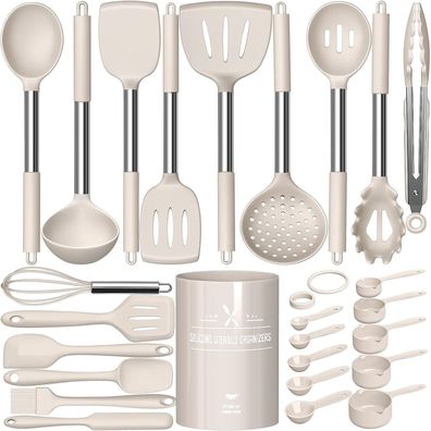 26-teiliges Silikon Küchenhelfer Set mit Edelstahlgriff, Spülmaschinenfest