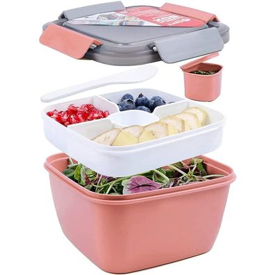 Salatbehälter Lunchbox Bento Box 3 Fächer 1500ml Dunkel Pink
