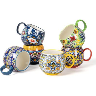 Henxfen LEAD Cappuccinotassen Set 600ml Porzellan Henkel 6er Tassen Tea Coffee