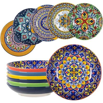6er Set Suppenteller Porzellan 700ml Pastateller Salatteller bunt - Bohemian