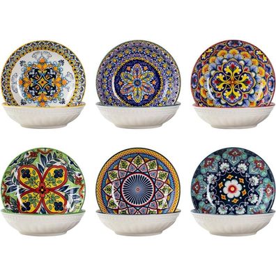 6x Bohemian Style Snackschalen Set Keramik 14cm - Dip Schalen Porzellan Sauce