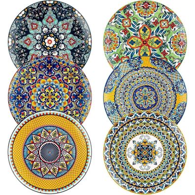 Henxfen LEAD Speiseteller Porzellan 27cm Set 6 Stück Bunt Bohemian Style