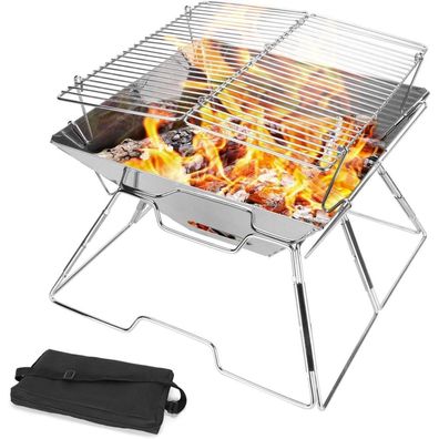 Odoland BBQ Feuerstelle Tragbarer Campinggrill 304 Edelstahl Terrasse Garten