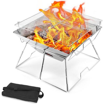 Odoland Faltbarer Lagerfeuer-Grill Camping-Feuerstelle Tragetasche 304 Edelstahl