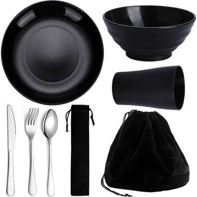 Camping Besteck Set Edelstahlbesteck Teller Becher Schalen spülmaschinenfest