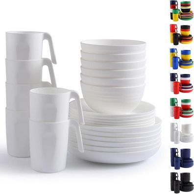 Berglander Weißes Plastikgeschirr Set 24-teilig für 6 Personen am
