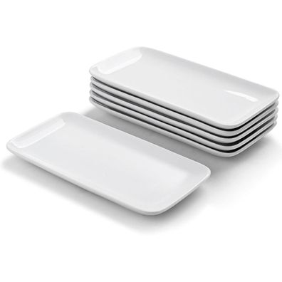 Porzellan Servierplatten Weiß 6er Set 23x12 cm Rechteckig - Dessert Sushi Kuchen