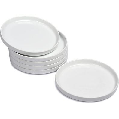 6er Set Weißer Dessertteller Porzellan ?18cm Speiseteller erhöhter Rand