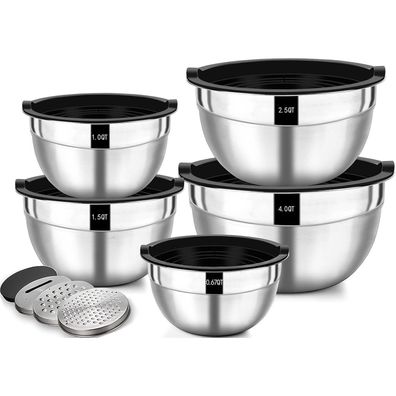 Wildone 5er Edelstahl Salatschüssel Set luftdicht Deckel 4.5l 2.7l 1.6l 1.1l