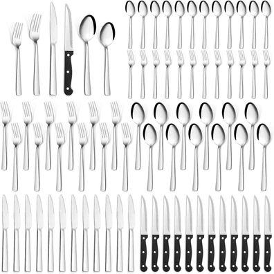 72-teiliges Edelstahl Besteckset für 12 Personen Steakmesser Gabel Löffel