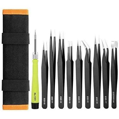 10PCS ESD Pinzetten-Set Präzisions-Anti-Statik Edelstahl Lab Elektronik Schmuck