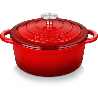 Velaze Gusseisen Topf 20cm mit Deckel, emailliert, Induktion, leicht zu reinigen