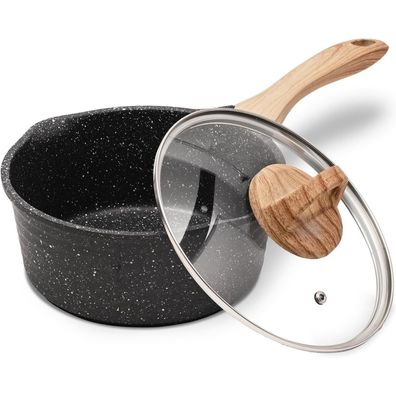 JEETEE Antihaft-Kasserolle 16 cm mit Deckel und ergonomischen Griffen Grau