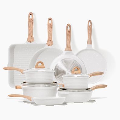 JEETEE Deluxe 23-teiliges Topf- und Pfannenset Antihaftgranit Induktion Beige