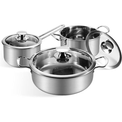 Wodillo Edelstahl Kochtopfset 6-teilig Glasdeckel Kühlgriff Herd & Ofenfest
