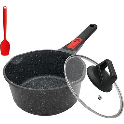 Bobikuke Stielkasserolle 18 cm Antihaft Pfanne Deckel 2L Milchtopf Schwarz