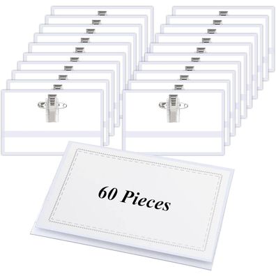 PVC Namensschilder 60 Stück mit Clip Transparent 90x56mm