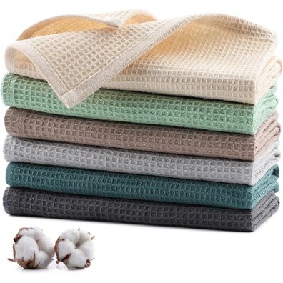 6er Set Jogoico Waffelgeschirrtücher 100% Baumwolle 35x35cm Saugstark