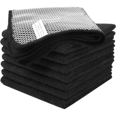 Microfaser Spültücher 8er Set mit Poly-Mesh-Scheuerseite Schwarz 30x30